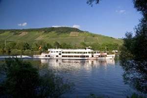 Tour boat on the Mosel River in northwest Germany Tour boat on the Mosel River in northwest Germany