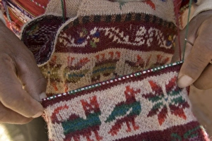 Traditional hat being knit (close-up), Taquile Island (also known as Isla Taquile) Traditional hat being knit (close-up), Taquile Island (also known as Isla Taquile)