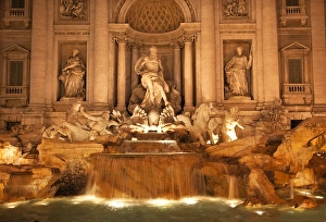 Trevi Fountain , Fontana de Trevi, Close Up, Night Neptune Statues, Rome Italy Finished Trevi Fountain , Fontana de Trevi, Close Up, Night Neptune Statues, Rome Italy Finished