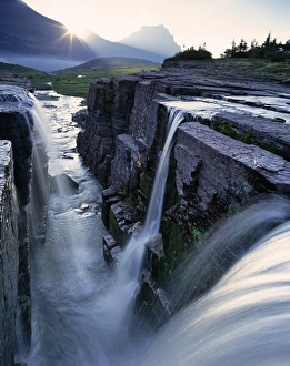 Triple Waterfall at Logan Pass in Glacier National Park in Montana Triple Waterfall at Logan Pass in Glacier National Park in Montana
