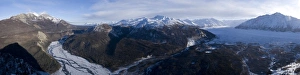 USA, Alaksa, View from summit of Lions Head peak of morning sun rising over Matanuska Glacier USA, Alaksa, View from summit of Lions Head peak of morning sun rising over Matanuska Glacier
