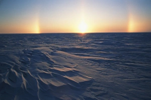 USA, Alaska, Arctic Coastal Plain, Sundog over snowy landscape USA, Alaska, Arctic Coastal Plain, Sundog over snowy landscape
