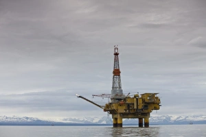 USA, Alaska, Offshore oil drilling rig in Cook Inlet on summer evening USA, Alaska, Offshore oil drilling rig in Cook Inlet on summer evening