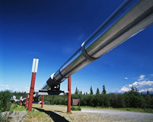 USA, Alaska, Trans Alaska crude oil pipeline and distant Mt Wrangell USA, Alaska, Trans Alaska crude oil pipeline and distant Mt Wrangell