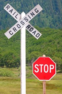 USA, California, railroad crossing warning sign USA, California, railroad crossing warning sign