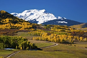 USA, Colorado, Last Dollar Road Leading to Mt. Wilson with Autumn Color USA, Colorado, Last Dollar Road Leading to Mt. Wilson with Autumn Color