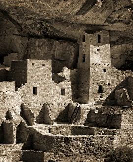 USA, Colorado, Mesa Verde National Park, Cliff Palace ruin, tinted monochrome USA, Colorado, Mesa Verde National Park, Cliff Palace ruin, tinted monochrome