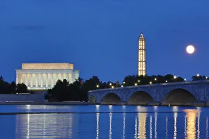USA, District of Columbia, Washingon, Moon Rising Over the Memorial Bridge USA, District of Columbia, Washingon, Moon Rising Over the Memorial Bridge
