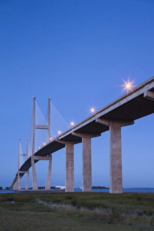 USA, Georgia, Brunswick, Sidney Lanier Bridge, across the Brunswick River, dusk USA, Georgia, Brunswick, Sidney Lanier Bridge, across the Brunswick River, dusk