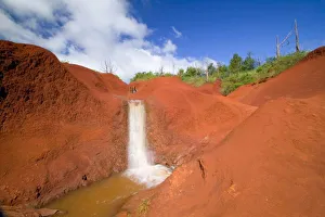 USA, HI, Kauai, Waimea, Waimea Canyon, Small Waterfall in Red Earth USA, HI, Kauai, Waimea, Waimea Canyon, Small Waterfall in Red Earth