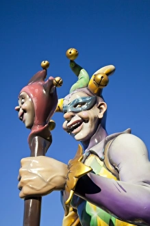 USA, Louisiana, New Orleans. Riverwalk, Mardi Gras jester statue USA, Louisiana, New Orleans. Riverwalk, Mardi Gras jester statue