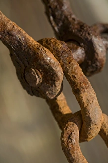 USA, Maine, Harpswell. Rusted chain on a pier USA, Maine, Harpswell. Rusted chain on a pier