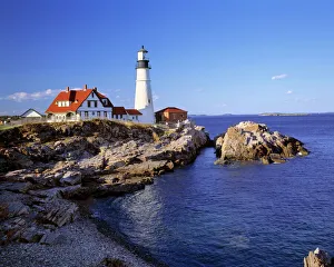USA, Maine, Portland Head Light. Portland Head Lighthouse brightens the austere coast of Maine USA, Maine, Portland Head Light. Portland Head Lighthouse brightens the austere coast of Maine