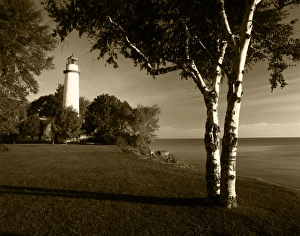 USA, Michigan, View of Lake Huron and Ponte Aux Barques Lighthouse USA, Michigan, View of Lake Huron and Ponte Aux Barques Lighthouse