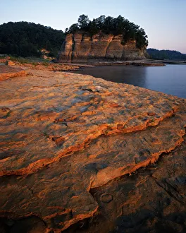 USA, Missouri, Perry County, Mississippi River, Eroded limestone and Tower Rock USA, Missouri, Perry County, Mississippi River, Eroded limestone and Tower Rock