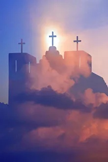 USA, New Mexico, Taos. Composite of church and clouds USA, New Mexico, Taos. Composite of church and clouds