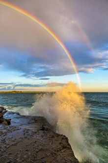 USA, New York, Lake Ontario, Clarks Point. Double rainbow over lake. Credit as USA, New York, Lake Ontario, Clarks Point. Double rainbow over lake. Credit as