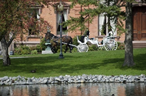 USA, New York, Saratoga Springs, carriage ride outside historical society museum USA, New York, Saratoga Springs, carriage ride outside historical society museum