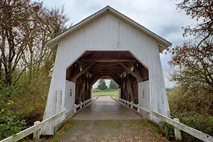 USA, Oregon, Corvallis, Irish Bend Bridge. Digital Composite, HDR USA, Oregon, Corvallis, Irish Bend Bridge. Digital Composite, HDR