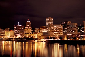USA, Oregon, Multnomah County, Portland, at night across Willamette River USA, Oregon, Multnomah County, Portland, at night across Willamette River