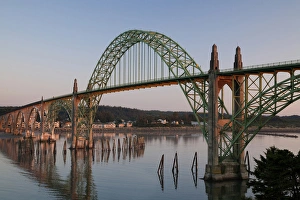 USA, Oregon, Newport. Yaquina Head Bridge at sunrise USA, Oregon, Newport. Yaquina Head Bridge at sunrise