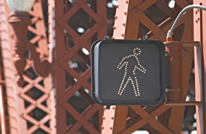 USA, Oregon, Portland. Walk sign on the Broadway Bridge USA, Oregon, Portland. Walk sign on the Broadway Bridge