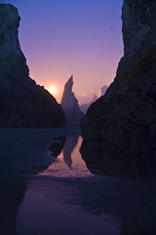 USA, Oregon. Sea stacks in fog at twilight. Credit as: Nancy Rotenberg / Jaynes Gallery USA, Oregon. Sea stacks in fog at twilight. Credit as: Nancy Rotenberg / Jaynes Gallery