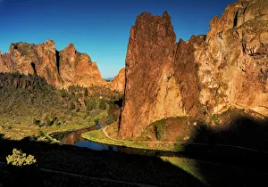 USA, Oregon, Smith Rock State Park. Mountain reflection in stream USA, Oregon, Smith Rock State Park. Mountain reflection in stream