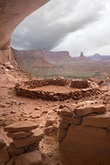 USA, Utah, Canyonlands National Park. View of Anasazi ruin with thundercloud in background USA, Utah, Canyonlands National Park. View of Anasazi ruin with thundercloud in background