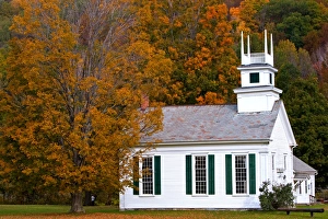 USA, Vermont, Arlington, Autumn view of The Chapel on the green USA, Vermont, Arlington, Autumn view of The Chapel on the green