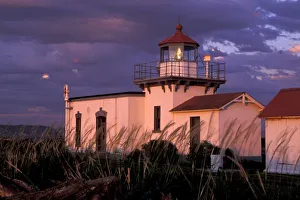 USA, Washington State, Hansville. Point No Point Lighthouse at sunset, the oldest USA, Washington State, Hansville. Point No Point Lighthouse at sunset, the oldest