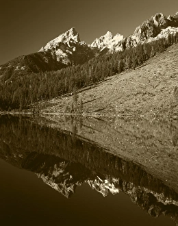 USA, Wyoming, Grande Teton National Park, Cathedral Group mountain reflecting in USA, Wyoming, Grande Teton National Park, Cathedral Group mountain reflecting in
