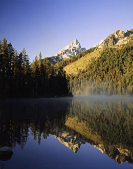 USA, Wyoming, Reflection in steaming string lake USA, Wyoming, Reflection in steaming string lake