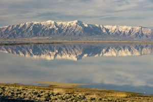 View from Antelope Island Causeway of Great Salt Lake and Northern Wasatch Mountains View from Antelope Island Causeway of Great Salt Lake and Northern Wasatch Mountains