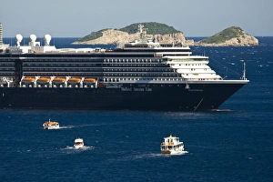 View of boats and cruise ship outside of Walled City of Dubrovnik with Lokrum Island View of boats and cruise ship outside of Walled City of Dubrovnik with Lokrum Island