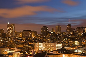 View of the city skyline from Coit Hill in San Francisco, California, USA View of the city skyline from Coit Hill in San Francisco, California, USA