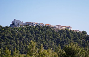 View from Domaine de la Tour du Bon the hilltop village Le Castellet perched on a View from Domaine de la Tour du Bon the hilltop village Le Castellet perched on a