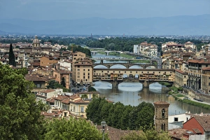 Over view of Florence, Italy with many bridges Over view of Florence, Italy with many bridges