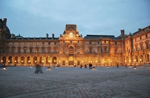 View of Louvre Museum at night. Paris, France View of Louvre Museum at night. Paris, France