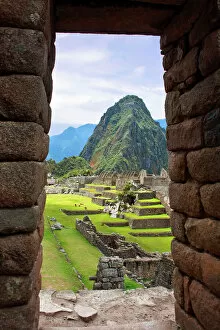 Archeological Collection: View through window of the ancient lost city of the Inca, Machu Picchu, Peru, South