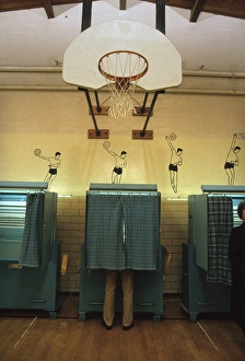 A voting booth in New Hampshire in February 1988 A voting booth in New Hampshire in February 1988