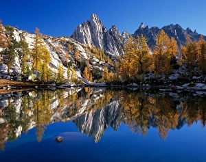 WA, Alpine Lakes Wilderness, Enchantment Lakes, Prusik Peak and Temple Ridge, reflected WA, Alpine Lakes Wilderness, Enchantment Lakes, Prusik Peak and Temple Ridge, reflected
