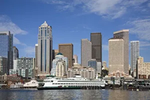 WA, Seattle, Seattle skyline with ferry boat from Elliott Bay WA, Seattle, Seattle skyline with ferry boat from Elliott Bay
