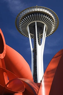 WA, Seattle, Space Needle with Olympic Iliad sculpture WA, Seattle, Space Needle with Olympic Iliad sculpture