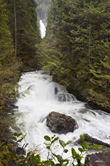 WA, Wallace Falls State Park, Wallace River, Wallace Falls in background WA, Wallace Falls State Park, Wallace River, Wallace Falls in background