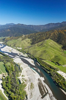 Wairau River near Blenheim, Marlborough, South Island, New Zealand - aerial Wairau River near Blenheim, Marlborough, South Island, New Zealand - aerial