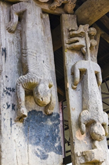Wakching Village, Nagaland, northeast India, animist lizard-like wood carvings Wakching Village, Nagaland, northeast India, animist lizard-like wood carvings