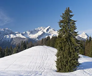 Wetterstein Mountain range in winter. Sunrise over the peak of Alpspitze, the landmark Wetterstein Mountain range in winter. Sunrise over the peak of Alpspitze, the landmark