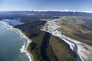 Whataroa River and Southern Alps, West Coast, South Island, New Zealand - aerial Whataroa River and Southern Alps, West Coast, South Island, New Zealand - aerial