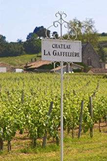 A white sign in the vineyard saying Chateau La Gaffeliere Gaffeliere Saint Emilion A white sign in the vineyard saying Chateau La Gaffeliere Gaffeliere Saint Emilion